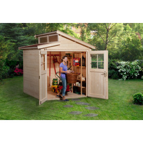 Abri de jardin en épicéa brut avec toit en appentis avec décrochement – 237 x 208 x 252 cm – 4,11 m² - Toiture Bardeau bitumeux