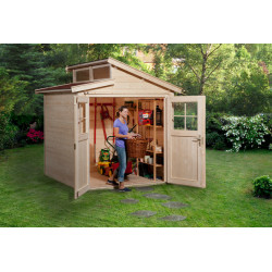 Abri de jardin en épicéa brut avec toit en appentis avec décrochement – 237 x 208 x 252 cm – 4,11 m² - Toiture Bardeau bitumeux