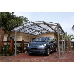 Abri de voiture Amilcar en alu et acier galvanisé - 362 x 502 x 242 cm - Toiture ondulé en polycarbonate
