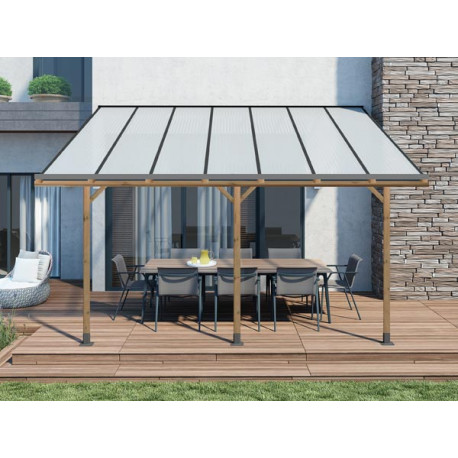 Toit de terrasse en pin traité autoclave de 11,22 m² – 371 x 303 x 274 cm – Toit en Polycarbonate