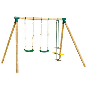 Portique Bois 2 Balançoires et 1 Vis-à-Vis