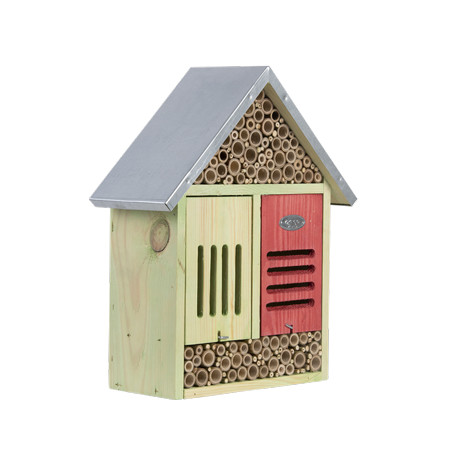 Hôtel à insectes taille XL en bois de pin FSC 100 % et toit en zinc – 13,7 x 31,5 x 38,2 cm