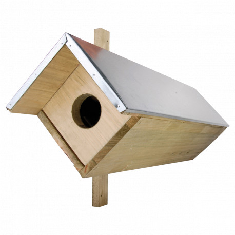 Nichoir de jardin pour chouette chevêche en bois et toit en zinc – 31 x 80,5 x 52 cm