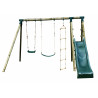 Portique balançoire Navajos en bois avec toboggan + 2 balançoires et 1 échelle – 330 x 260 x 230 cm