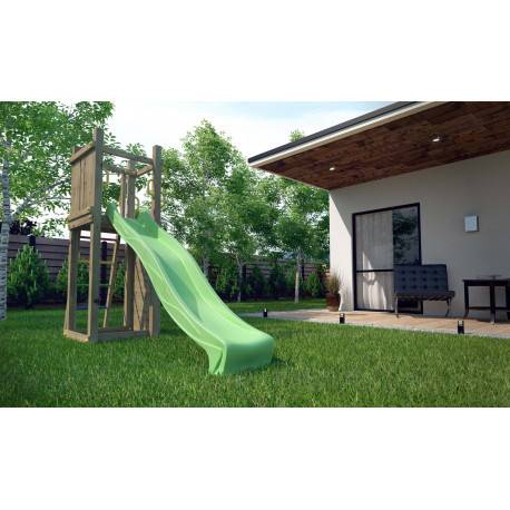 Aire de jeux Zebulon avec toboggan et zone d’escalade en bois sapin traité – 73,2 x 288,8 x 210 cm