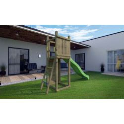 Aire de jeux Zebulon avec toboggan et zone d’escalade en bois sapin traité – 73,2 x 288,8 x 210 cm