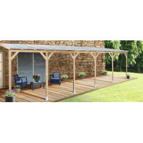 Toit de terrasse en pin traité autoclave de 28,14 m² – 920 x 303 x 274 cm – Toit en Polycarbonate