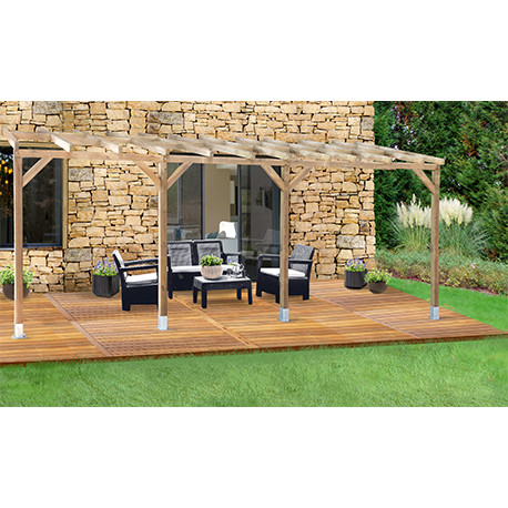 Toit de terrasse en pin traité autoclave de 20,30 m² – 676 x 297 x 260 cm – Sans toiture