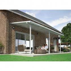 Pergola à adosser en aluminium blanc – 610 x 295 x 305 cm – 17,99 m² - Toit en polycarbonate - Feria