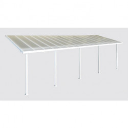 Pergola à adosser en aluminium blanc – 915 x 295 x 305 cm – 26,99 m² - Toit en polycarbonate - Feria
