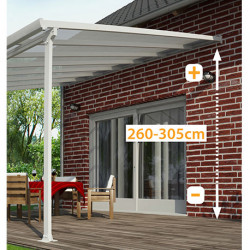 Pergola à adosser en aluminium blanc – 915 x 295 x 305 cm – 26,99 m² - Toit en polycarbonate - Feria