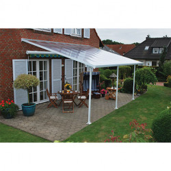 Pergola à adosser en aluminium blanc – 425 x 295 x 305 cm – 12,53 m² - Toit en polycarbonate - Feria