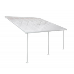 Pergola à adosser en aluminium blanc – 425 x 387 x 305 cm – 16,44 m² - Toit en polycarbonate - Feria
