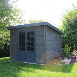 Abri de jardin en composite et aluminium gris – 7,40 m² – 3 x 3 x 2 m - avec option toiture plate en acier 