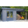 Abri de jardin en composite et aluminium gris avec auvent – 7,20 m² - 6 x 3 x 2,5 m - Toiture volige composite