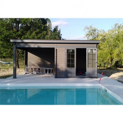 Abri de jardin en composite et aluminium gris avec auvent – 7,20 m² - 6 x 3 x 2,5 m - Toiture volige composite