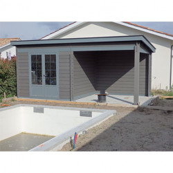 Abri de jardin en composite et aluminium gris avec auvent 7,20 m² 6 x 3 x 2,5 m – Toiture Acier 