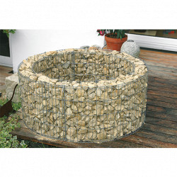 Jardinière en acier ronde gabion 92 x 92 x 40 cm avec galets