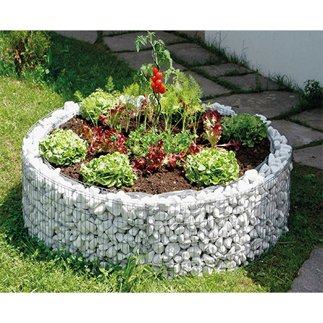 Jardinière en acier ronde gabion 92 x 92 x 40 cm avec galets