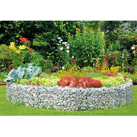 Jardinière en acier ronde gabion 240 x 240 x 40 cm avec galets