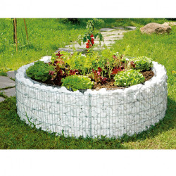 Jardinière en acier ronde gabion 146 x 146 x 40 cm avec galets