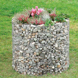 Jardinière en acier ronde gabion 92 x 92 x 80 cm avec galets