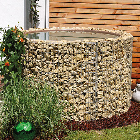 Récupérateur d'eau en acier gabion 130 x 130 x 80 cm avec galets