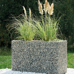 Jardinière en acier rectangulaire gabion 120 x 75 x 100 cm avec galets