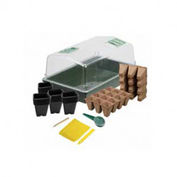 Kit Mini-serre de culture pour semis et bouturage avec étiquettes, pots, semoir – 37,5 x 24 x 18 cm 