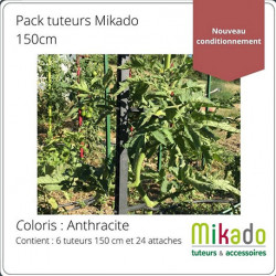 Lot de 6 tuteurs de jardin Mikado – Hauteur : 150 cm avec 24 attaches – Couleur : Anthracite