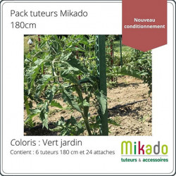 Lot de 6 tuteurs de jardin Mikado – Hauteur : 180 cm avec 24 attaches – Couleur : Vert Jardin