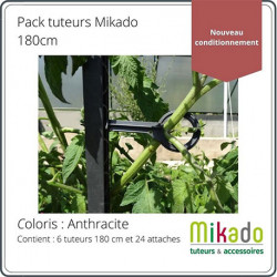 Lot de 6 tuteurs de jardin Mikado – Hauteur : 180 cm avec 24 attaches – Couleur : Anthracite