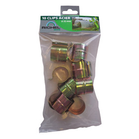 Sachet de 10 clips en acier pour serres de jardin en polyéthylène – Diamètre : 32 mm