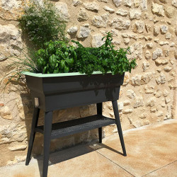 Jardinière Calipso en polypropylène maxi 40L gris et tilleul – 81 x 39 x 80 cm