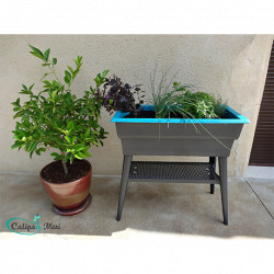 Jardinière Calipso en polypropylène maxi 40L gris et turquoise – 81 x 39 x 80 cm