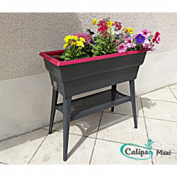 Jardinière Calipso en polypropylène maxi 40L gris et cerise – 81 x 39 x 80 cm