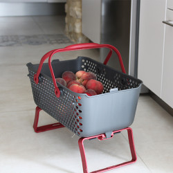 Lot de 2 paniers Kajo en polypropylène 15 L 48 x 29 x 20 cm – gris et cerise