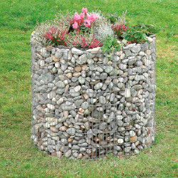 Jardinière en acier ronde gabion 146 x 146 x 80 cm avec galets