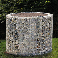 Jardinière en acier ronde gabion 126 x 126 x 100 cm avec galets