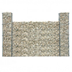 Muret de Jardin en Gabion 2 Colonnes 113 x 10 x 40 cm Avec Galets