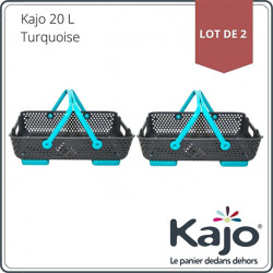 Lot de 2 paniers Kajo en polypropylène 20 L 58 x 38 x 15 cm – gris et turquoise
