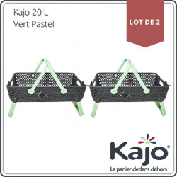 Lot de 2 paniers Kajo en polypropylène 20 L 58 x 38 x 15 cm – gris et vert pastel