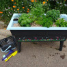 Jardinière Calipso en polypropylène 40L gris et bleu pastel avec panier 4 L + kit outils de jardin – 81 x 39 x 50 cm