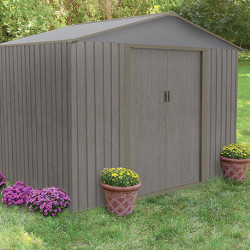 Abri de jardin en métal aspect bois vieilli gris – 4,72 m² - 2,61 x 1,81 x 1,98 m
