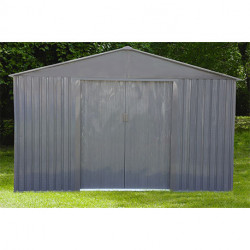 Abri de jardin en métal aspect bois vieilli gris – 9,66 m² - 3,21 x 3,01 x 2,05 m