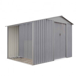 Abri de jardin avec bûcher en métal aspect bois vieilli gris – 5,31 m² - 2,78 x 1,91 x 1,95 m