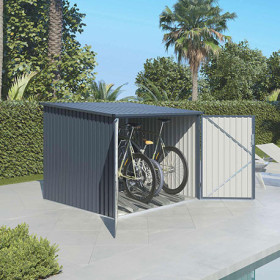 Abri pour vélos en métal aspect bois vieilli gris – 4,02 m² - 2,03 x 1,98 x 1,57 m