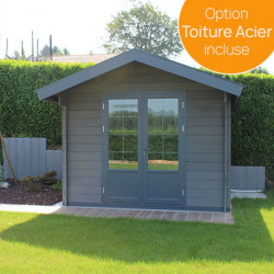 Abri de jardin en composite et alu gris – 7,24 m² – 3 x 3  x 2,6 cm - Toiture 2 pentes en acier