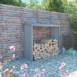 Abri-bûches en métal aspect bois vieilli – intérieur beige – 1,37 m² - 1,82 x 0,75 x 1,6 m