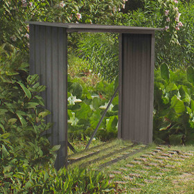 Abri-bûches en métal aspect bois vieilli – intérieur beige – 1,37 m² - 1,82 x 0,75 x 1,6 m